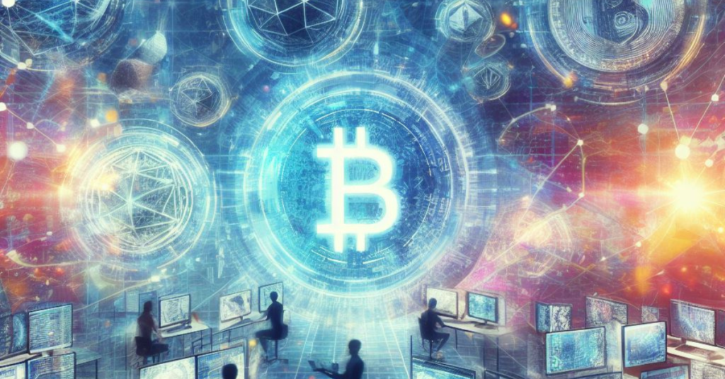 Picture of Bitcoin symbol on a backdrop representing the Metaverse